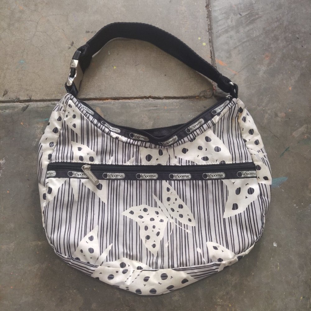 LeSportsac Butterfly Print Black & White Hobo Shoulder Bag